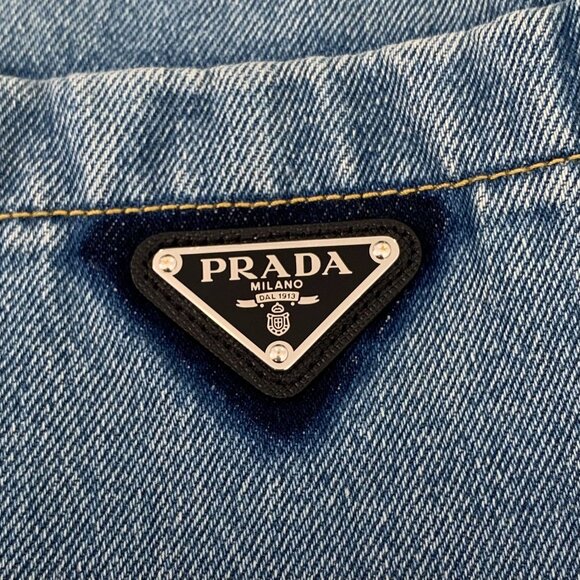 Prada Womens Short-Sleeve Denim Button-Up Shirt With Chest Pocket & Logo Patch - Picture 5 of 8
